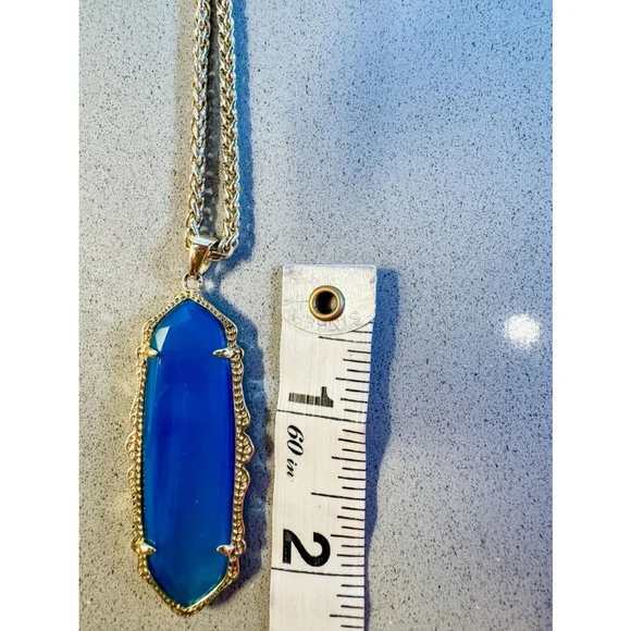 KENDRA SCOTT Teal blue Agate Frances Necklace & Earrings Gold Tone Rare - Picture 7 of 8